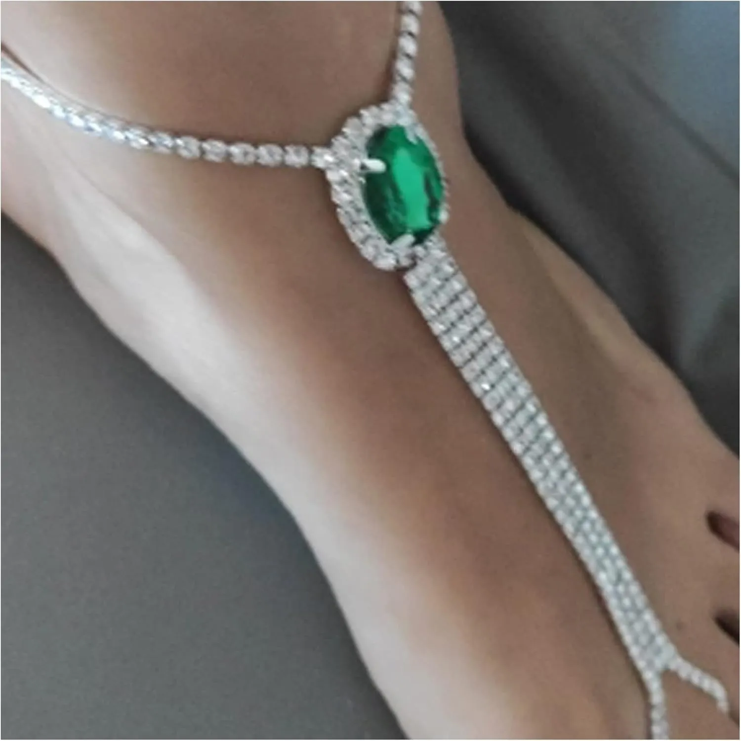 1Pair Beach Rhinestone Barefoot Sandals Anklet with Toe Ring Crystal Anklet Bracelet Rhinestone Bridal Wedding Foot Chain Sandal Anklet for Women