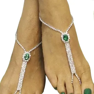 1Pair Beach Rhinestone Barefoot Sandals Anklet with Toe Ring Crystal Anklet Bracelet Rhinestone Bridal Wedding Foot Chain Sandal Anklet for Women