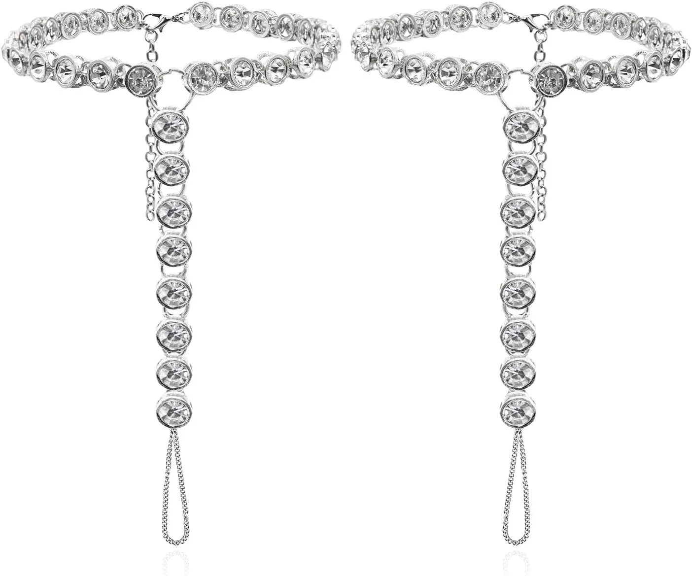 2 Pieces Women's Foot Chain Barefoot Sandals Beach Wedding Jewelry Anklet with Rhinestone Toe Ring