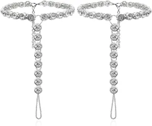 2 Pieces Women's Foot Chain Barefoot Sandals Beach Wedding Jewelry Anklet with Rhinestone Toe Ring
