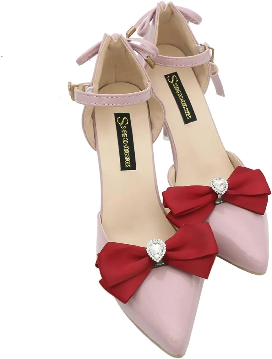 2Pcs Elegant Ribbon Bow Shoe Clips for Flats Pumps Women Wedding Party Rhinestone Shoe Clip Decoration