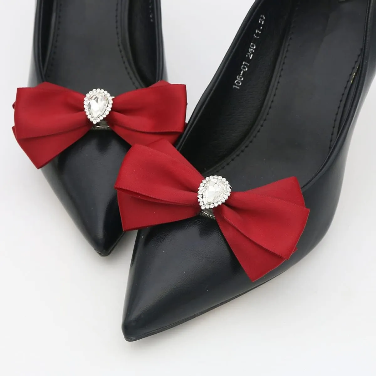 2Pcs Elegant Ribbon Bow Shoe Clips for Flats Pumps Women Wedding Party Rhinestone Shoe Clip Decoration
