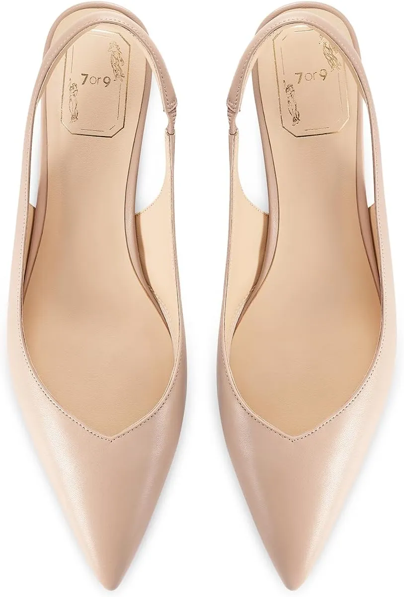 7or9 Women's Sandals Pointed Toe Slingback Kitten Heels Flared 2 Inch Low Pumps Dressy Wedding Air-Touch Foam Shoes - Black, White, Nude, Sparkly