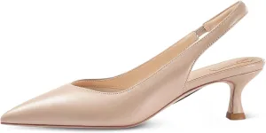 7or9 Women's Sandals Pointed Toe Slingback Kitten Heels Flared 2 Inch Low Pumps Dressy Wedding Air-Touch Foam Shoes - Black, White, Nude, Sparkly
