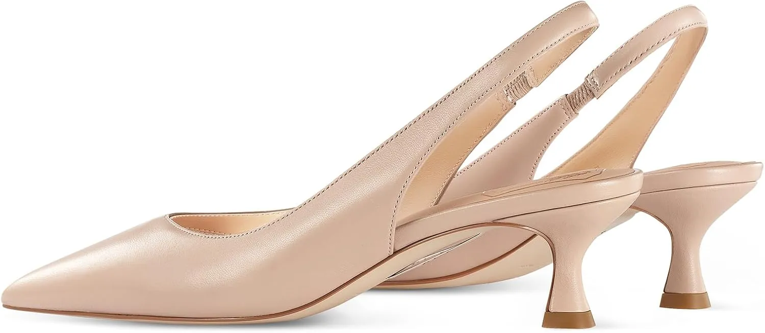 7or9 Women's Sandals Pointed Toe Slingback Kitten Heels Flared 2 Inch Low Pumps Dressy Wedding Air-Touch Foam Shoes - Black, White, Nude, Sparkly