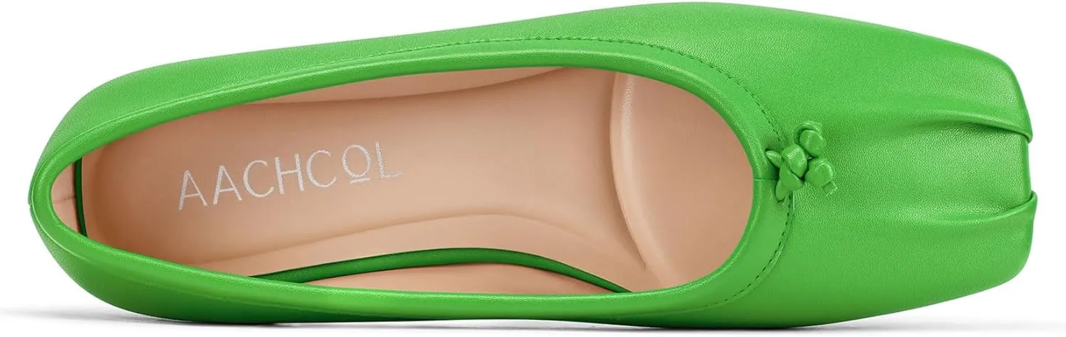 Aachcol Womens Square Toe Ballet Flats Slip-on Classic Work Flats Shoes Dress Shoes