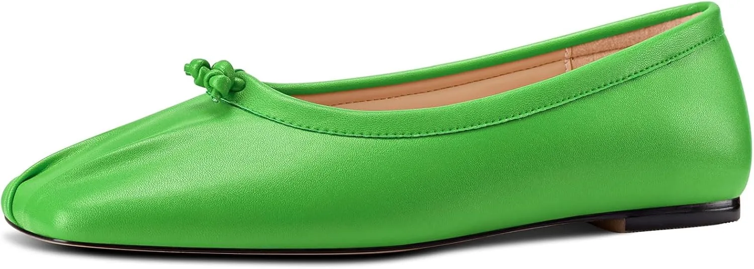 Aachcol Womens Square Toe Ballet Flats Slip-on Classic Work Flats Shoes Dress Shoes