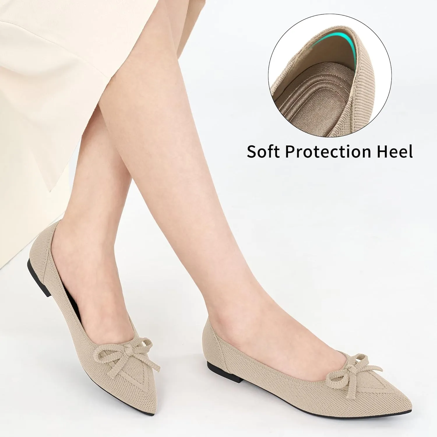 Ablanczoom Ballet Flats Shoes for Women: Dressy Pointed Toe Bow Knit Flats Comfortable Slip On Work Business Shoes for Driving Dating Wedding
