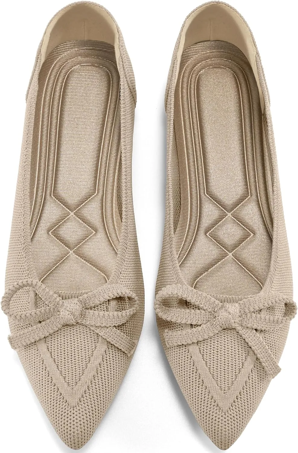 Ablanczoom Ballet Flats Shoes for Women: Dressy Pointed Toe Bow Knit Flats Comfortable Slip On Work Business Shoes for Driving Dating Wedding