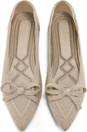 Ablanczoom Ballet Flats Shoes for Women: Dressy Pointed Toe Bow Knit Flats Comfortable Slip On Work Business Shoes for Driving Dating Wedding