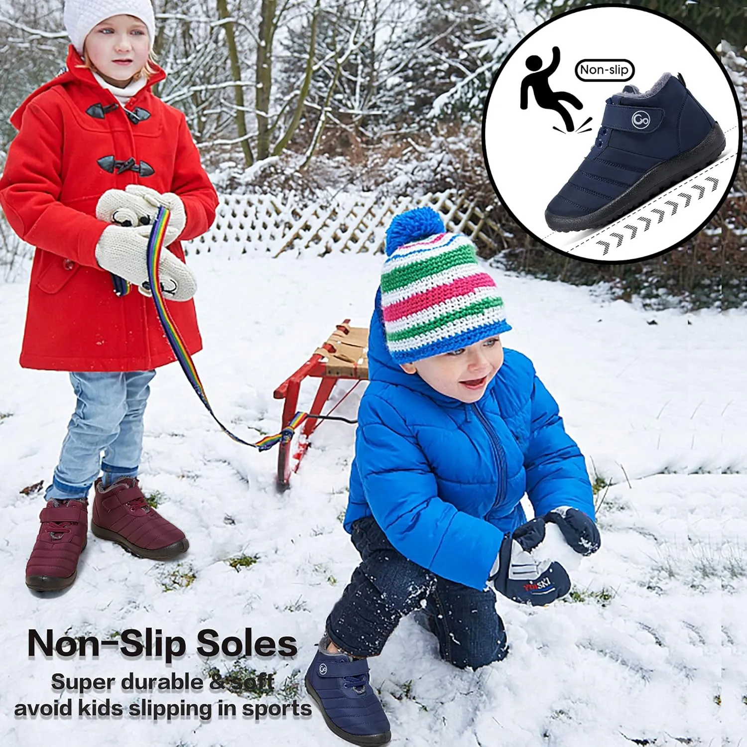 Ablanczoom Boys Girls Winter Snow Boots - Comfortable Warm Fur Lined Toddler Boot Outdoor Waterproof Slip On Walking Ankle Booties For Little Kid