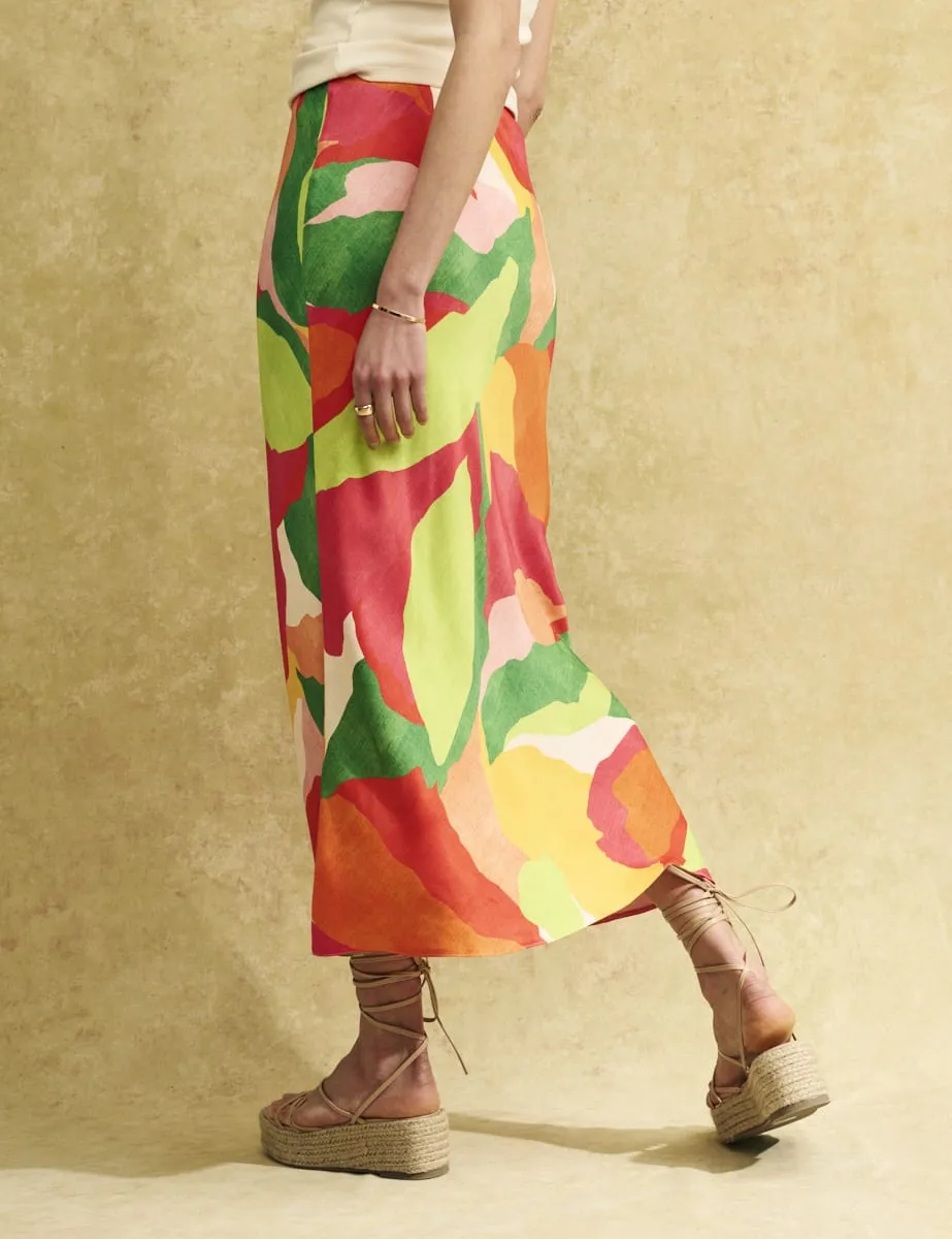 Abstract Leaf Print Mila Midi Skirt