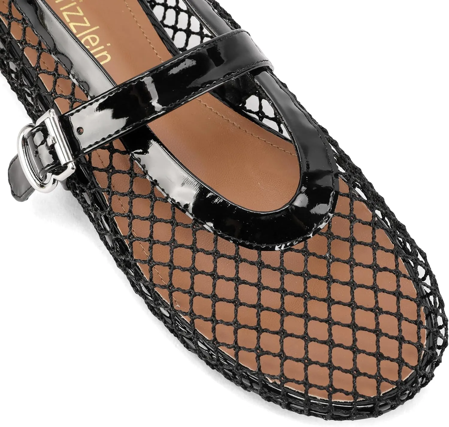 Adrizzlein Mesh Ballet Flats for Women Fishnet Ballerina Flats Buckle Strap Mesh Ballet Shoes Wide Width Casual Summer Dress Flat Shoes