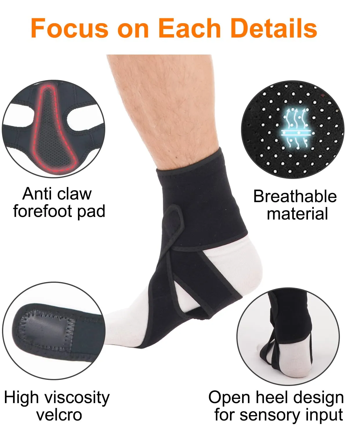 AFO Foot Drop Brace, Improve Walking Gait, Effective Relieve Pain, Adjustable Foot Orthosis Brace Support for Sleep, Plantar Fasciitis, Drop Foot Braces for Walking with Shoes (Black, Right)