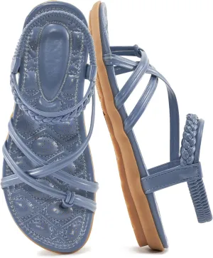 Alicegana Womens Sandals Dressy 2025 - Summer Comfortable Flat Shoes Gladiator Beach Walking Sandal Elastic Ankle Strap