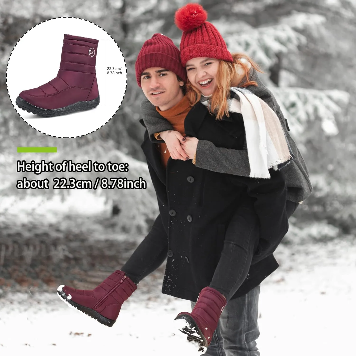 Alicegana Womens Winter Snow Boots for Women Waterproof Warm Fur Lining Mid Calf Boots with Zipper Comfortable Outdoor Shoes