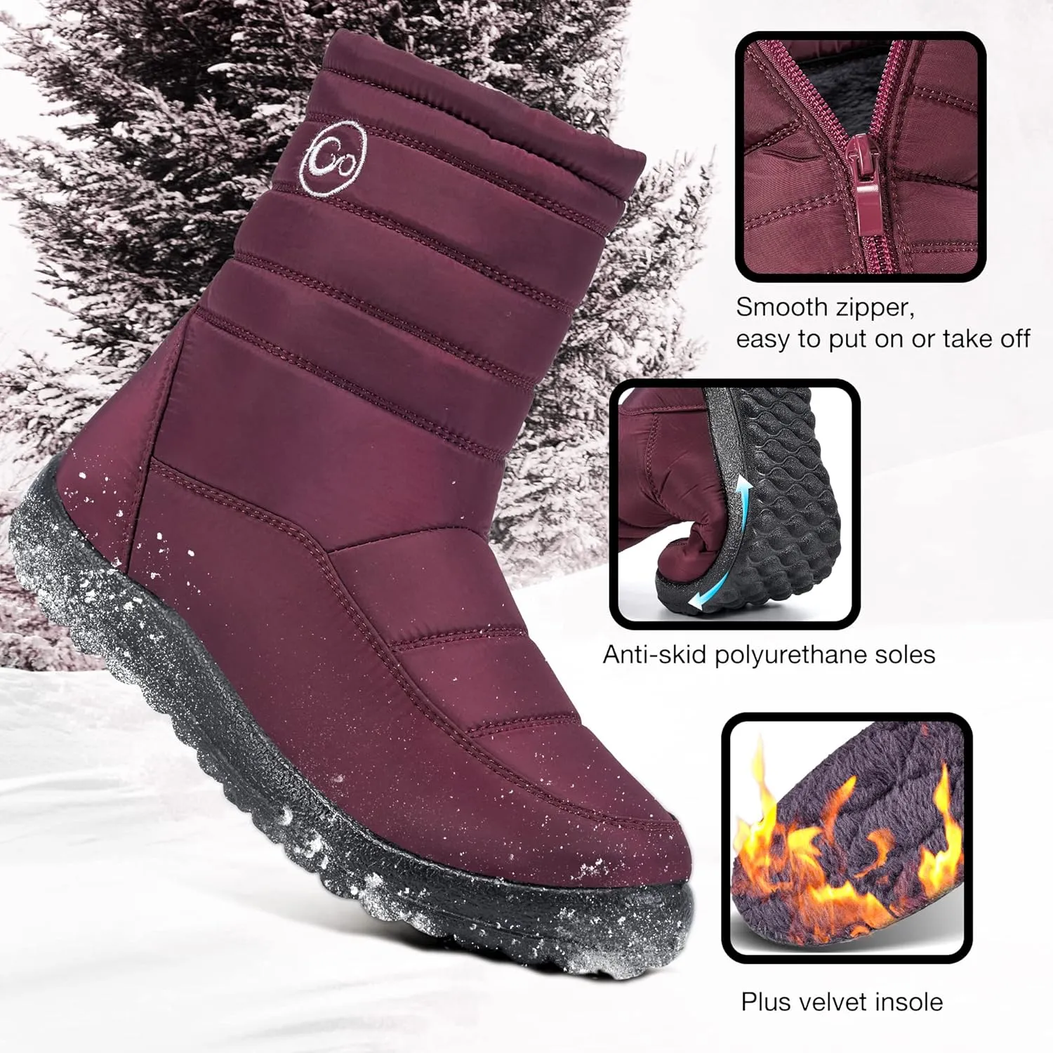 Alicegana Womens Winter Snow Boots for Women Waterproof Warm Fur Lining Mid Calf Boots with Zipper Comfortable Outdoor Shoes