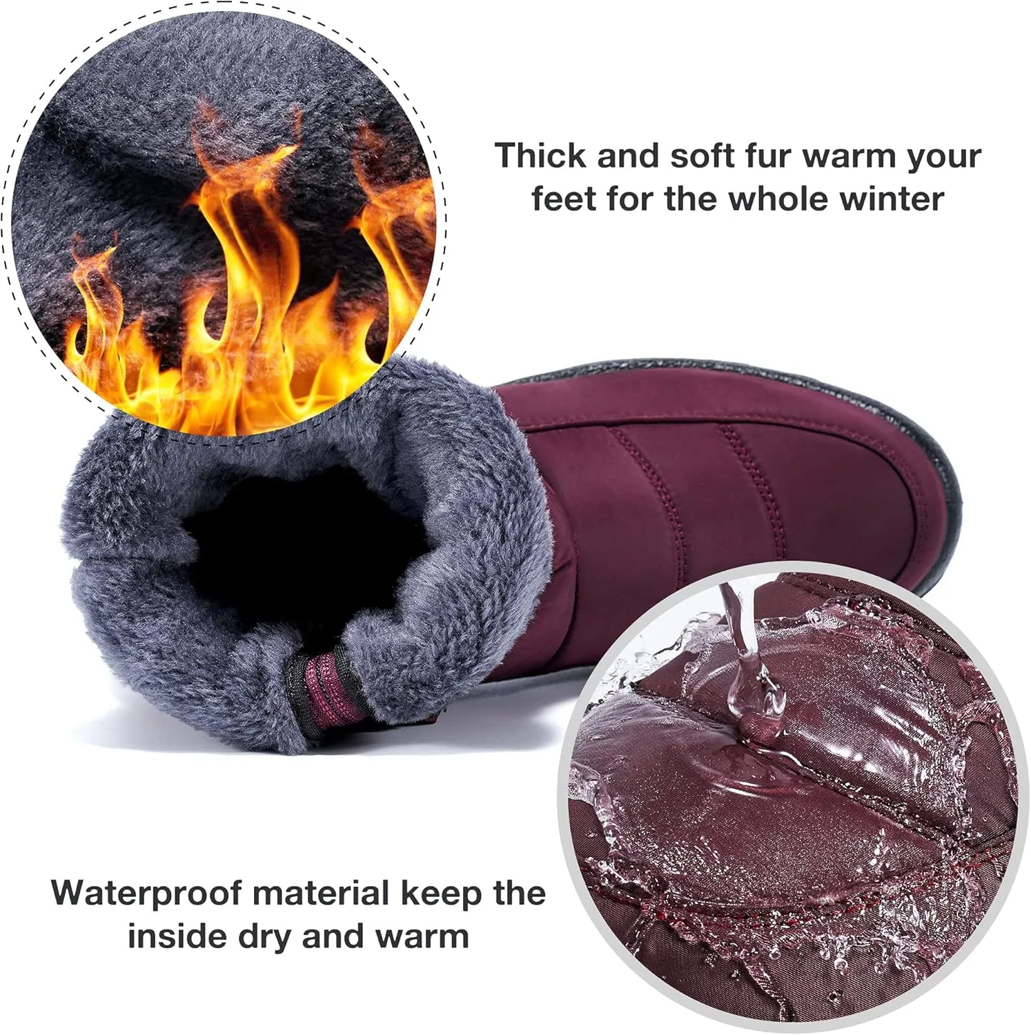 Alicegana Womens Winter Snow Boots for Women Waterproof Warm Fur Lining Mid Calf Boots with Zipper Comfortable Outdoor Shoes