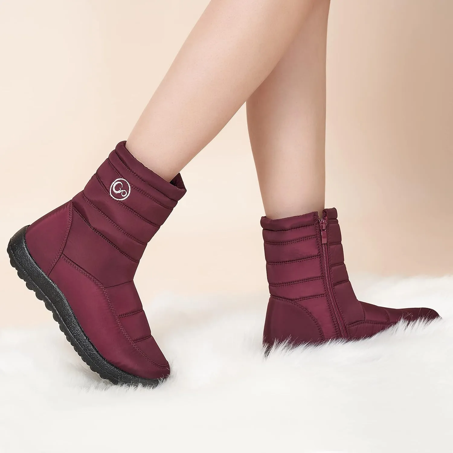 Alicegana Womens Winter Snow Boots for Women Waterproof Warm Fur Lining Mid Calf Boots with Zipper Comfortable Outdoor Shoes