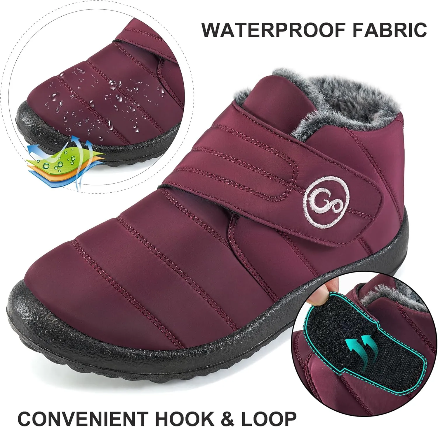 Almusen Womens Winter Snow Boots: Comfortable Warm Fur Lined Women Ankle Booties Waterproof Non Slip Hook Loop Lightweight Outdoor Short Boots