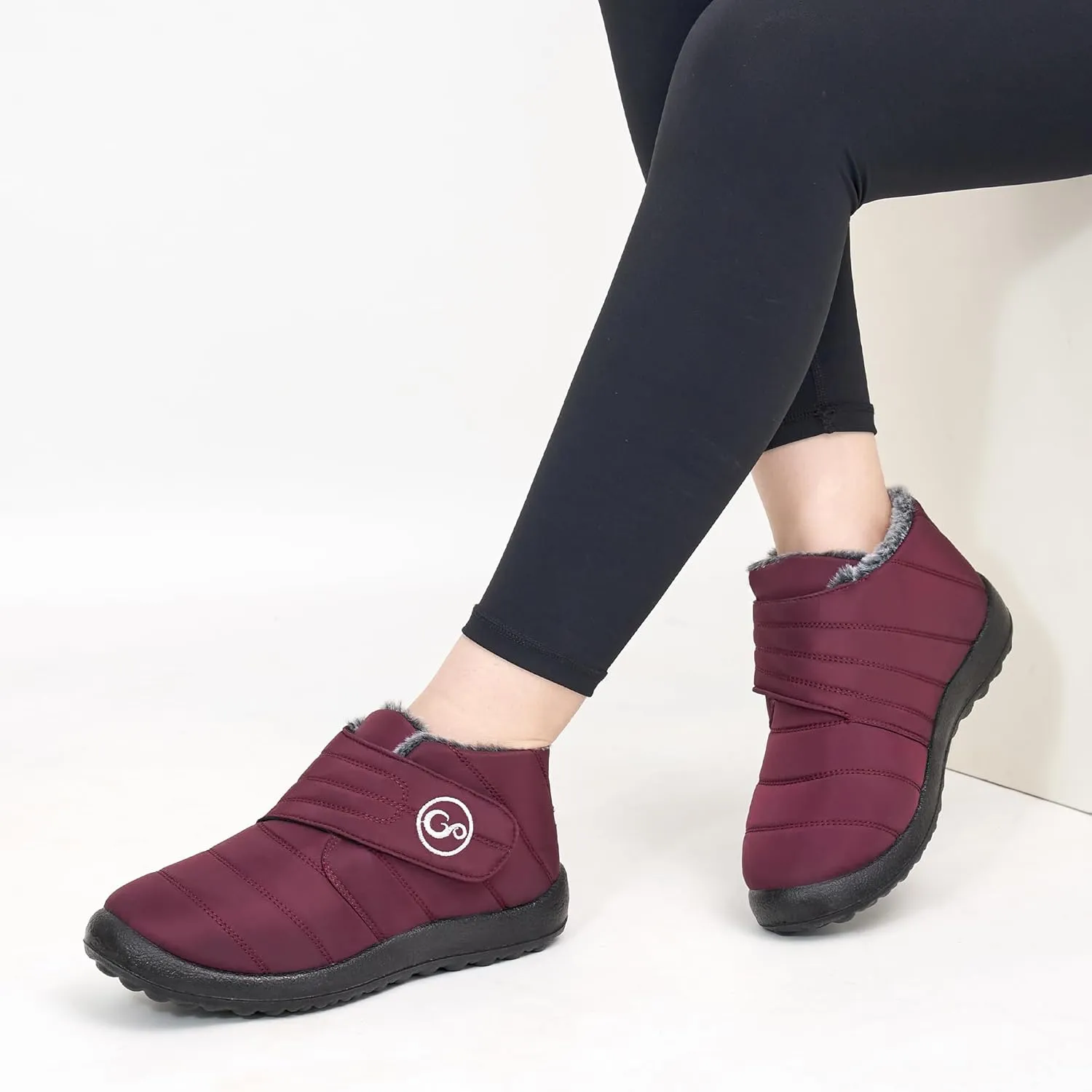 Almusen Womens Winter Snow Boots: Comfortable Warm Fur Lined Women Ankle Booties Waterproof Non Slip Hook Loop Lightweight Outdoor Short Boots