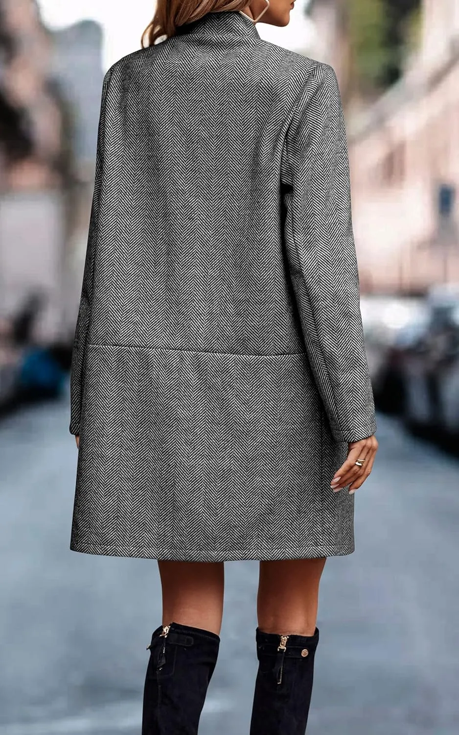 Angashion Women’s Coat, Long Sleeve Stand Collar Cardigan Mid-Long Open Front Outwear Overcoat with Zipper Pockets