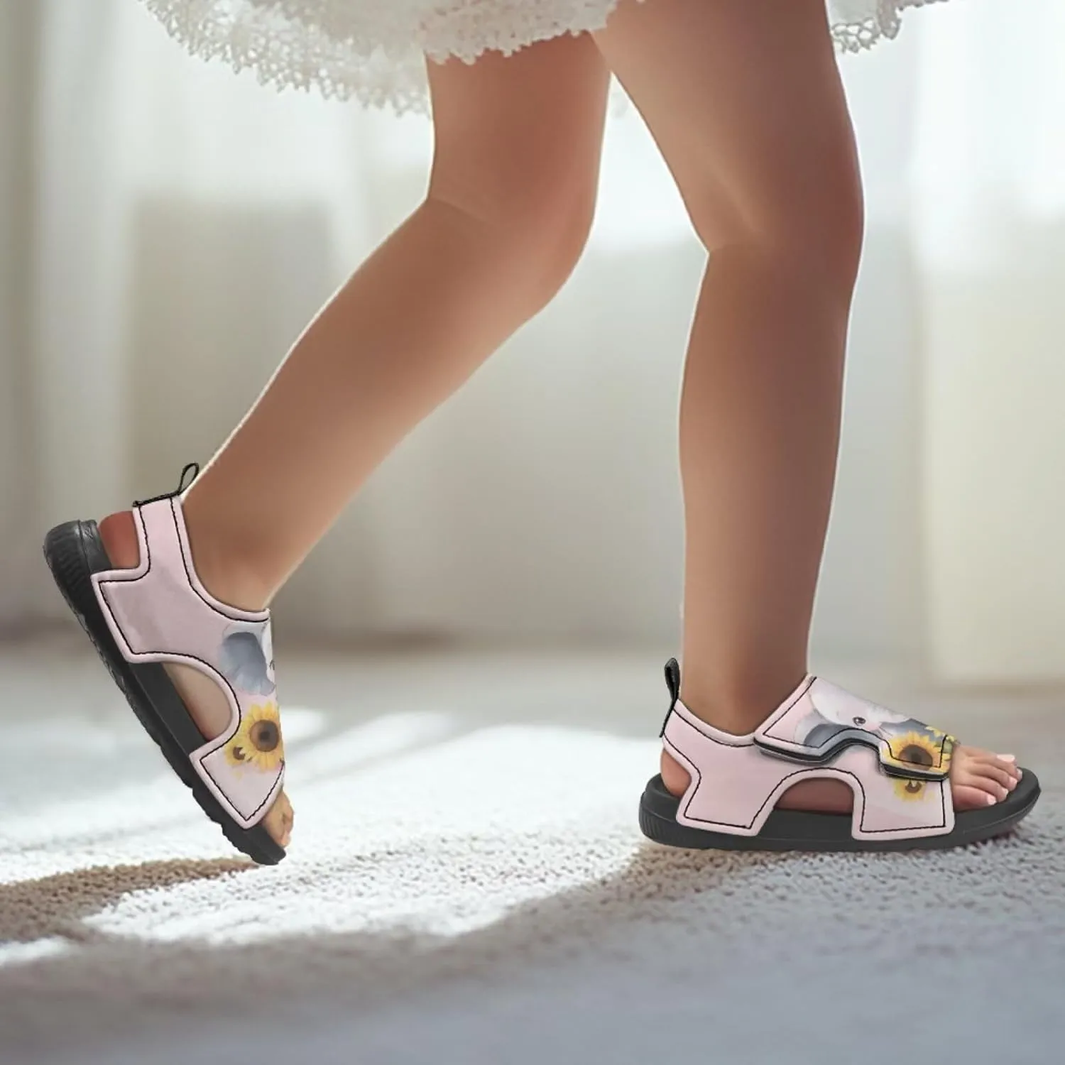 Animal Soft Footbed Sandals Kids Sunflower Adjustable Straps Slide Sandal Breathable Slip on Open Toe Slippers