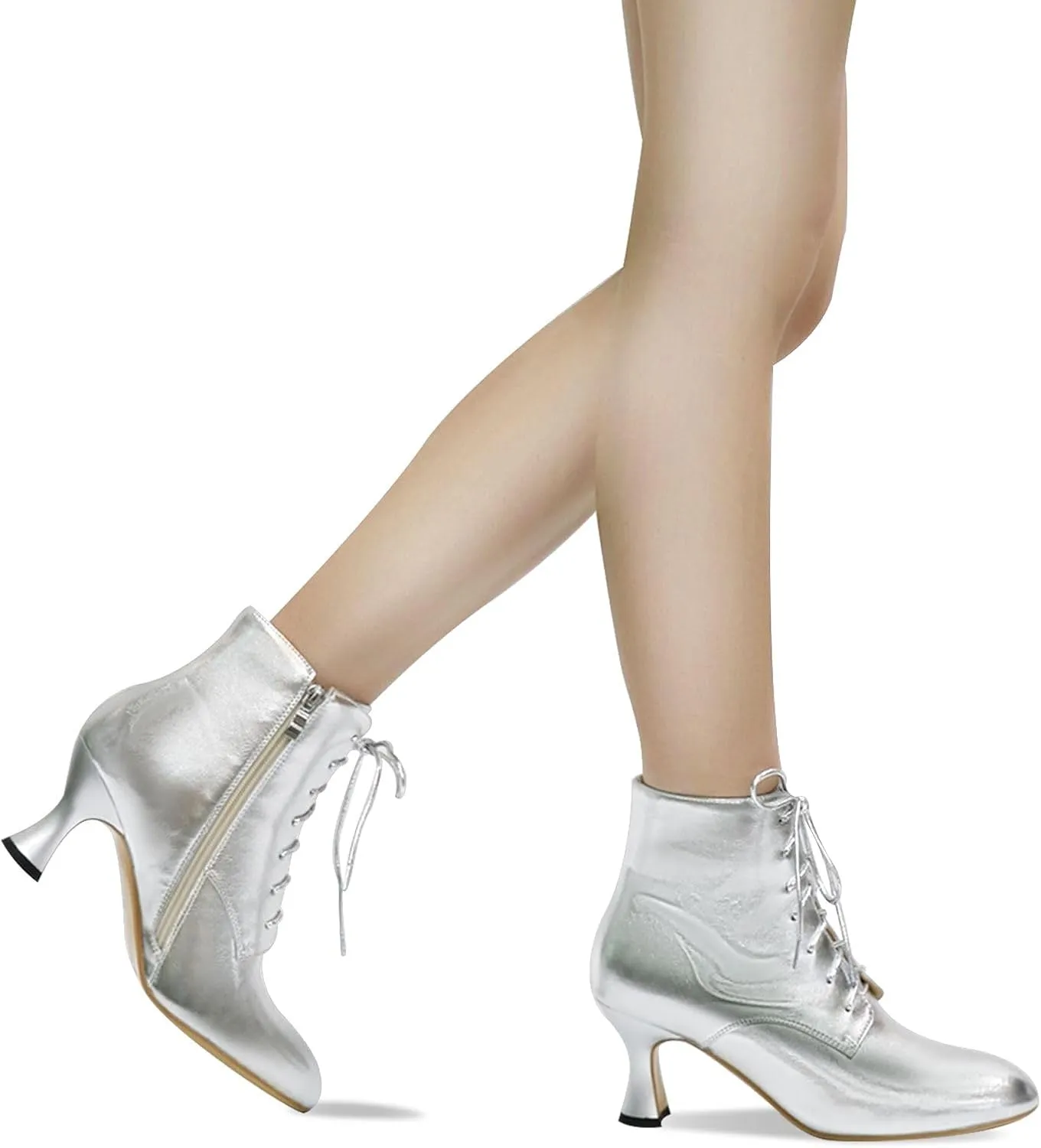 Ankle Boots for Women High Heel Pointed Toe Ankle Boots Lace up Side Zipper Kitten Heels