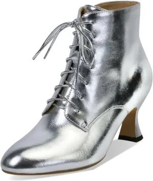Ankle Boots for Women High Heel Pointed Toe Ankle Boots Lace up Side Zipper Kitten Heels