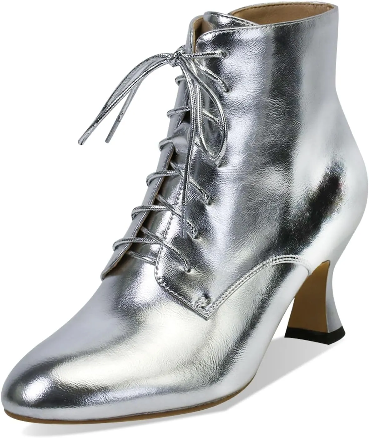 Ankle Boots for Women High Heel Pointed Toe Ankle Boots Lace up Side Zipper Kitten Heels