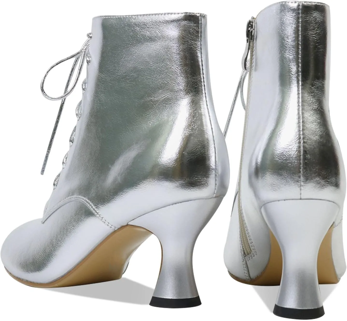Ankle Boots for Women High Heel Pointed Toe Ankle Boots Lace up Side Zipper Kitten Heels