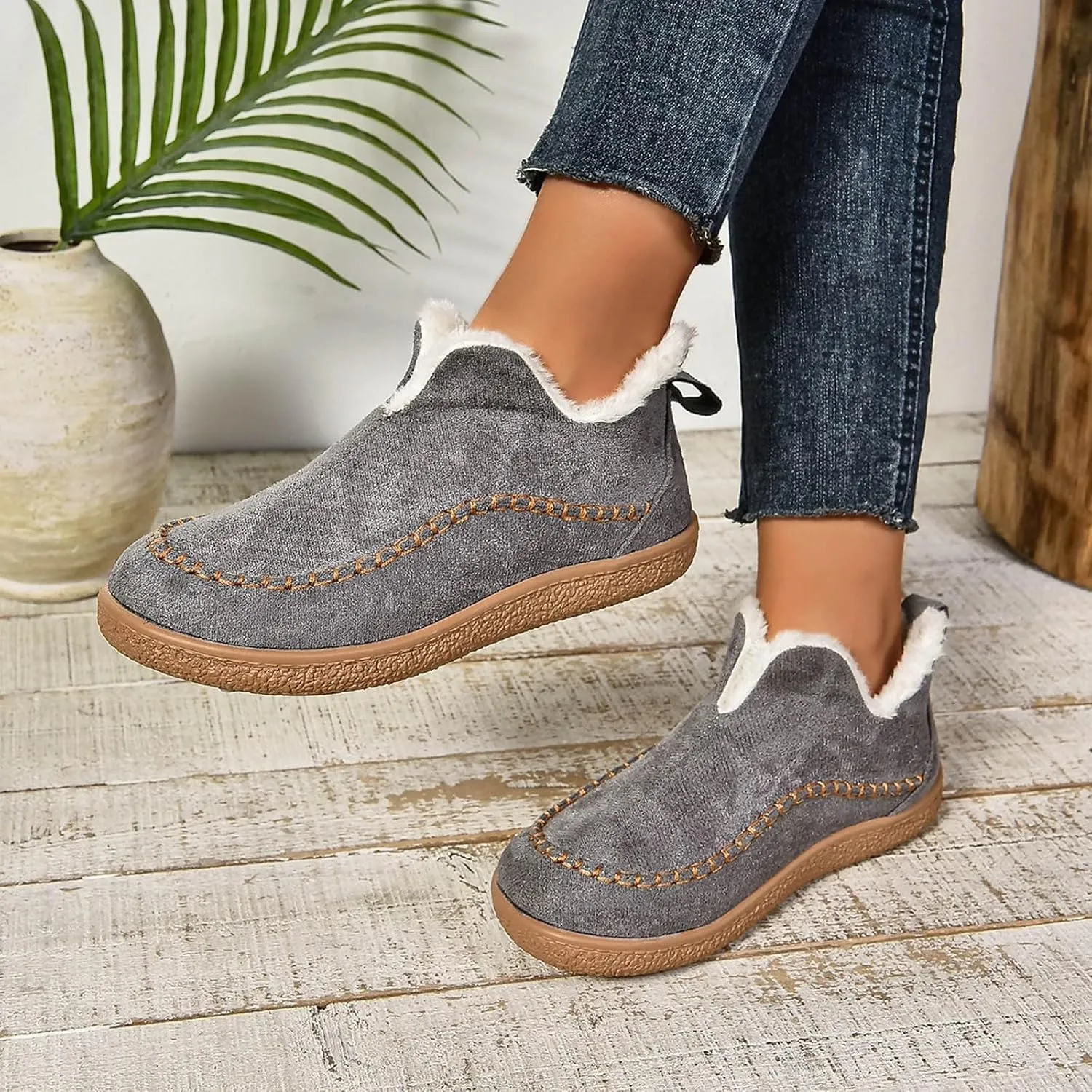 Ankle Boots for Women, Moccasin Booties Shoes With Cozy Memory Foam Winter Warm Fuzzy Indoor Outdoor House Shoes