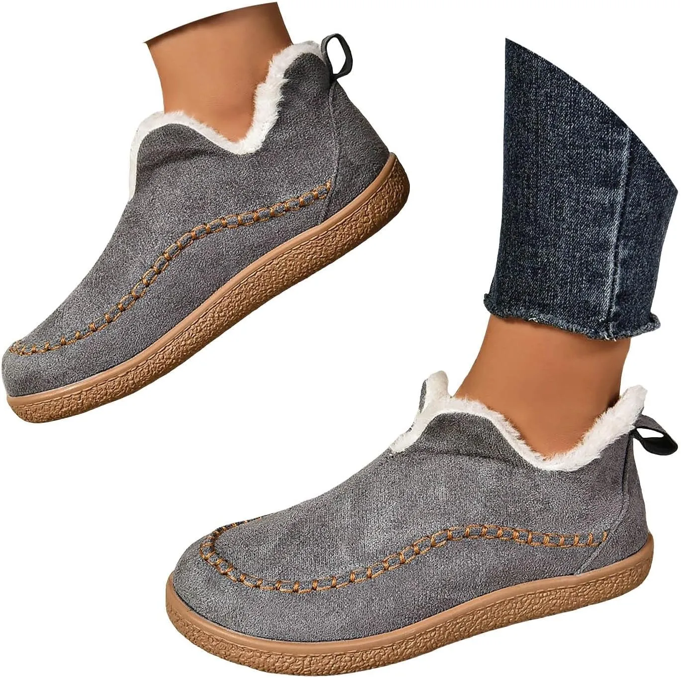 Ankle Boots for Women, Moccasin Booties Shoes With Cozy Memory Foam Winter Warm Fuzzy Indoor Outdoor House Shoes