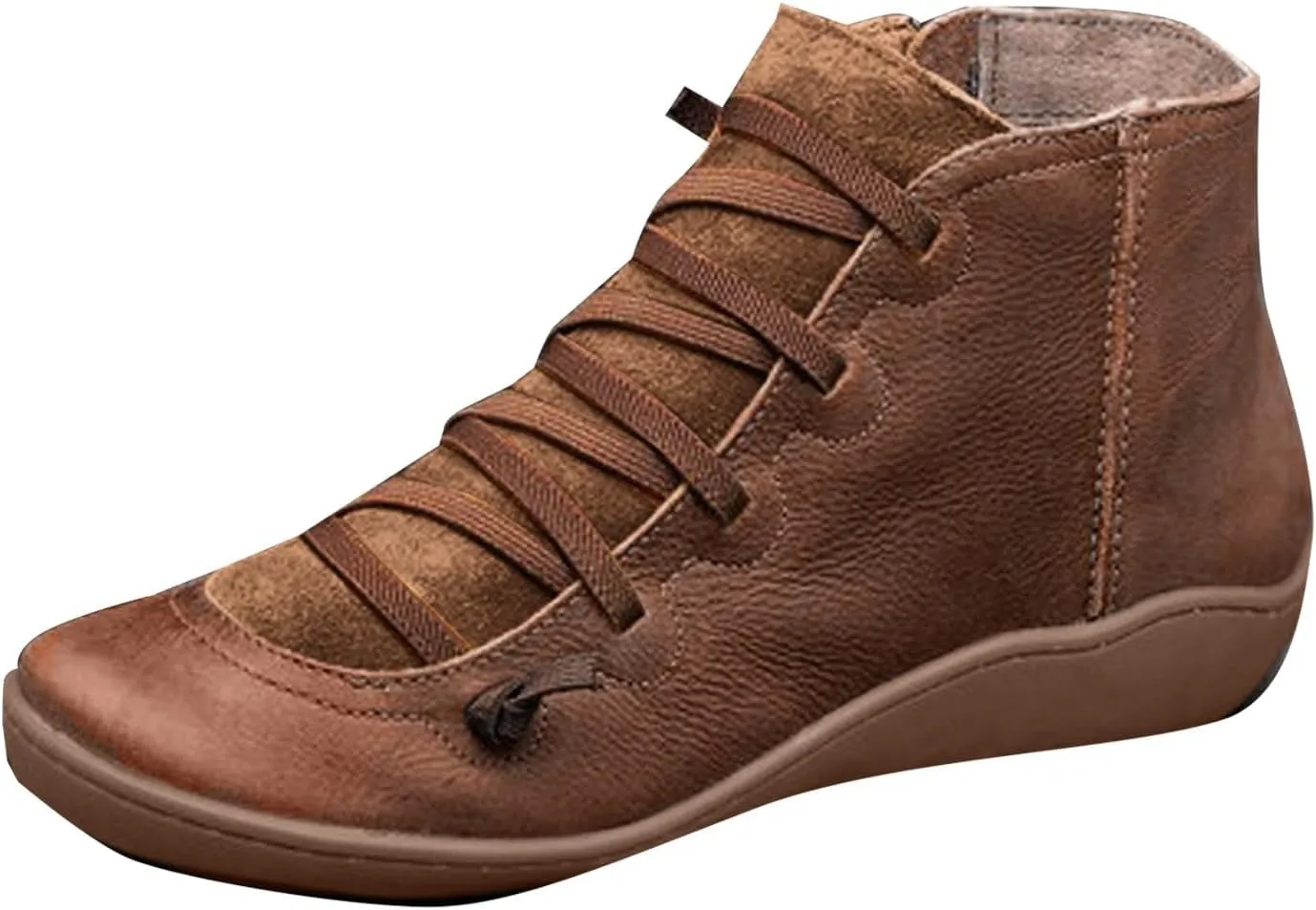 Ankle Boots for Women No Heel Women's Arch Support Fashion Lace up Side Zip Vintage Booties Flat Heel