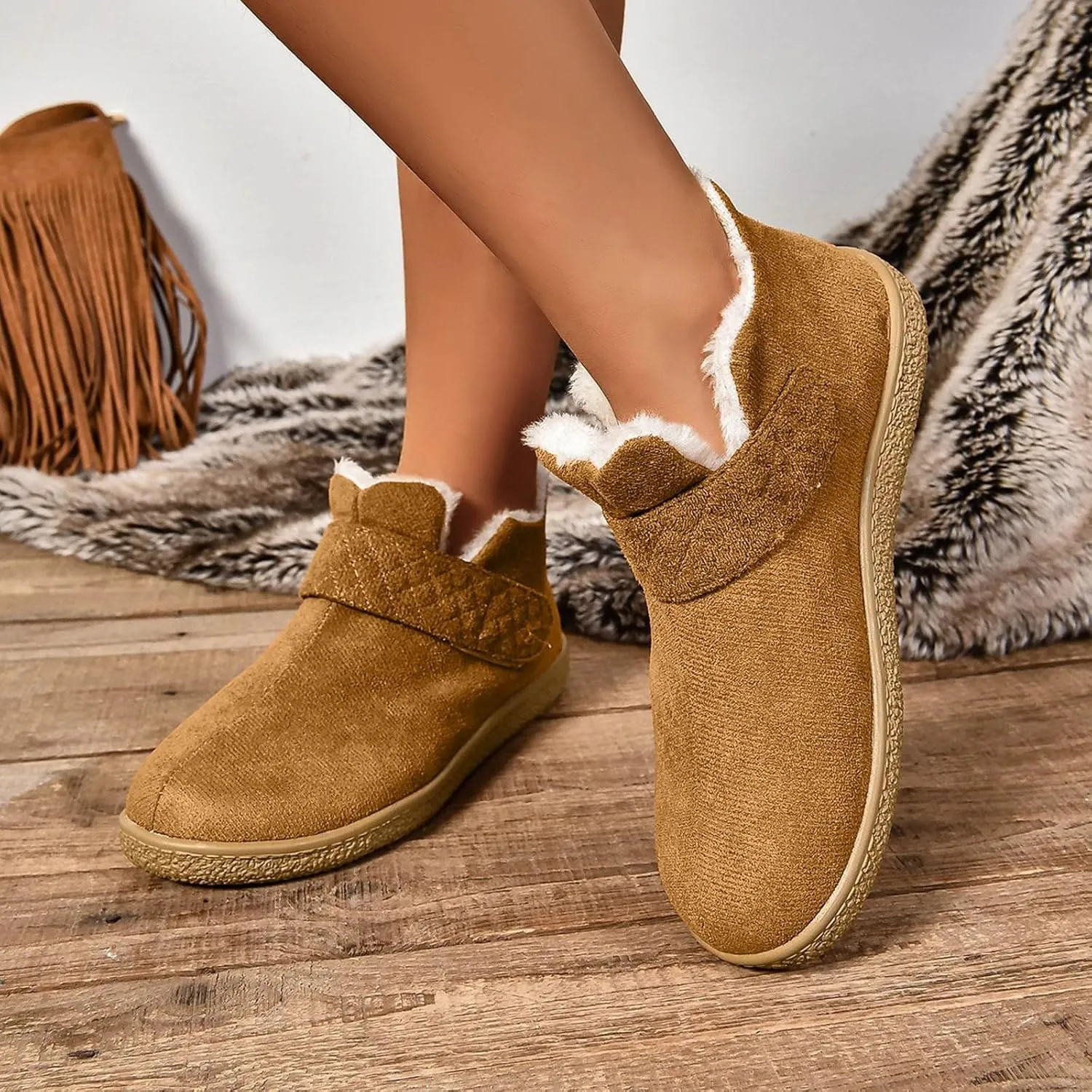 Ankle Boots for Women, Women's Moccasin Ankle Boots Ladies Warm Winter Indoor Outdoor House Shoes With Memory Foam