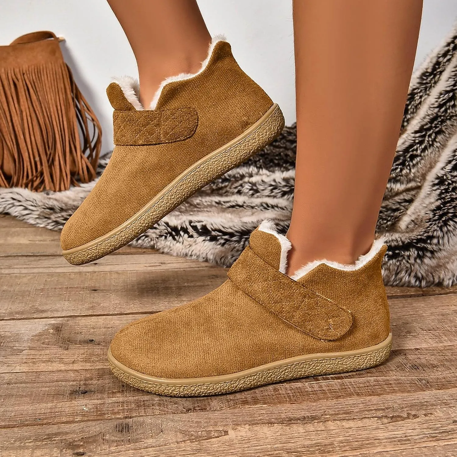 Ankle Boots for Women, Women's Moccasin Ankle Boots Ladies Warm Winter Indoor Outdoor House Shoes With Memory Foam
