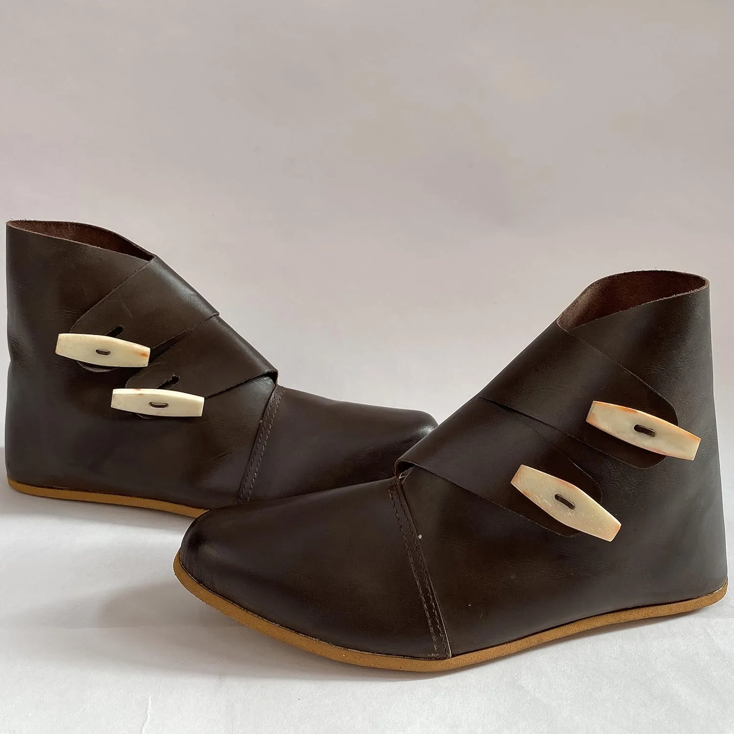AnNafi® Viking Shoes | Roman Boot Double Toggle Boots | Medieval Viking SCA LARP Renaissance Fairs &Cosplay Footware BROWN (SIZE 14)