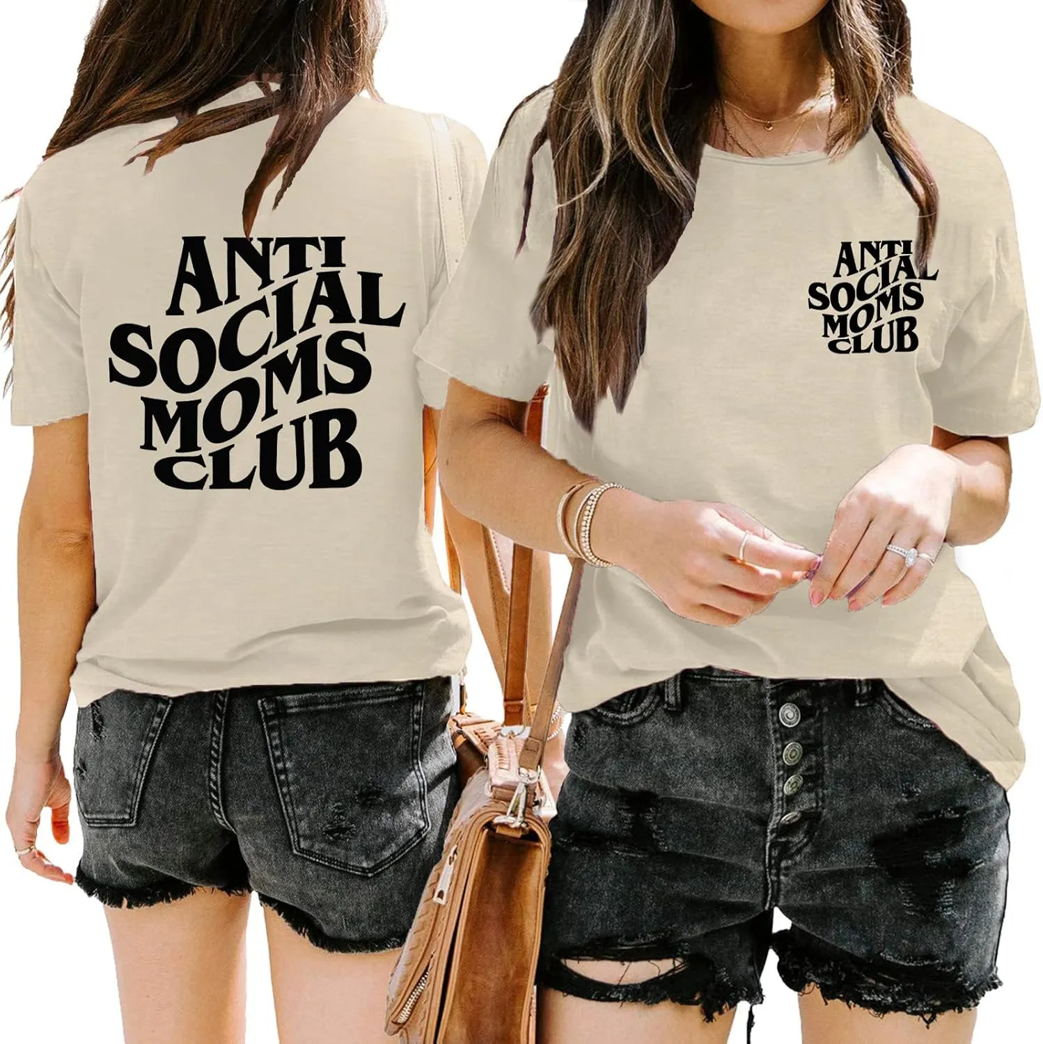 Anti Social Moms Club Shirt Women Mama Letter Print T-Shirt Casual Short Sleeve Mom Life Tee Tops