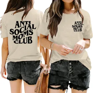 Anti Social Moms Club Shirt Women Mama Letter Print T-Shirt Casual Short Sleeve Mom Life Tee Tops