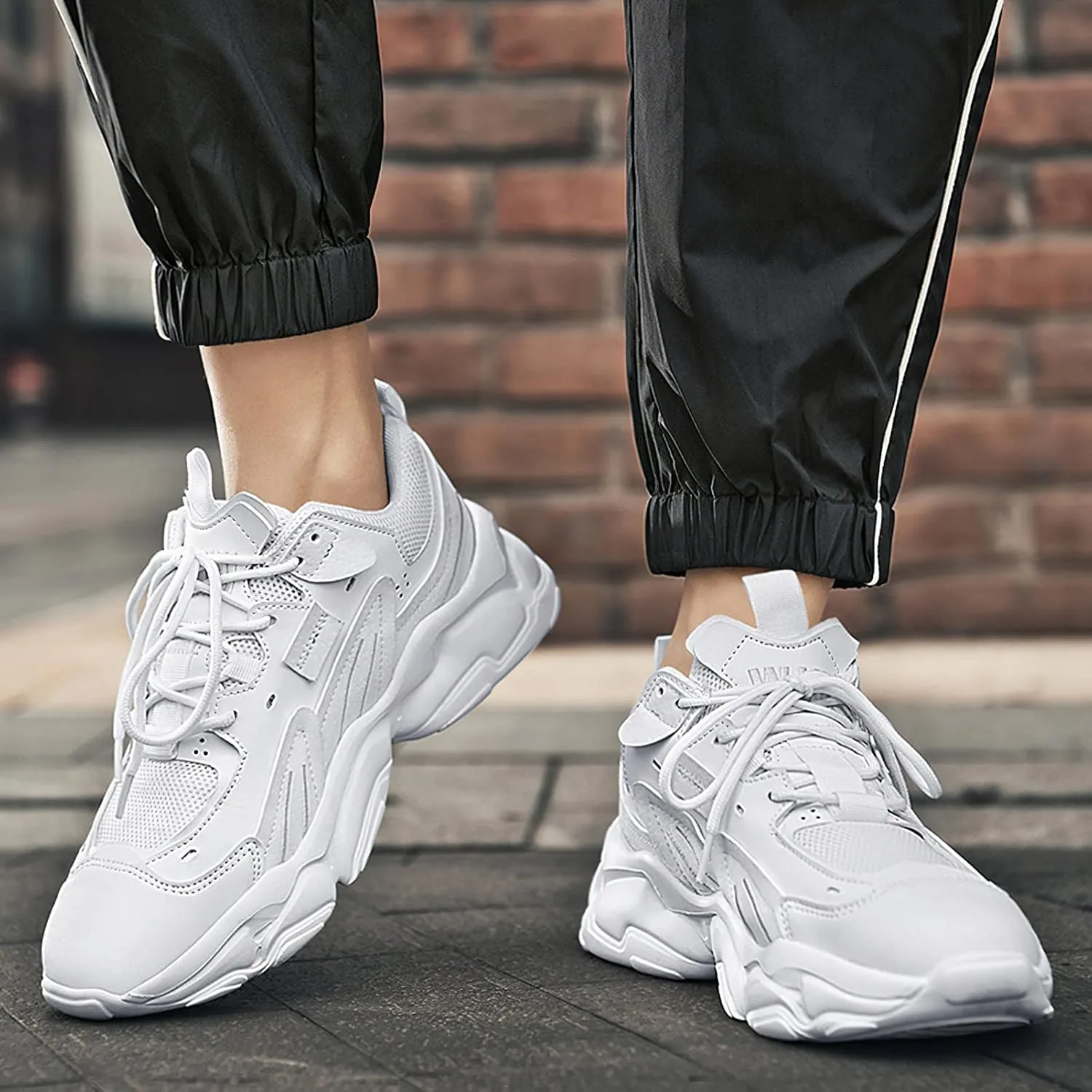 ANUFER Mens PU   Mesh Sport Shoes Fashion Chunky Sneakers Height Increasing Trainers Shoes