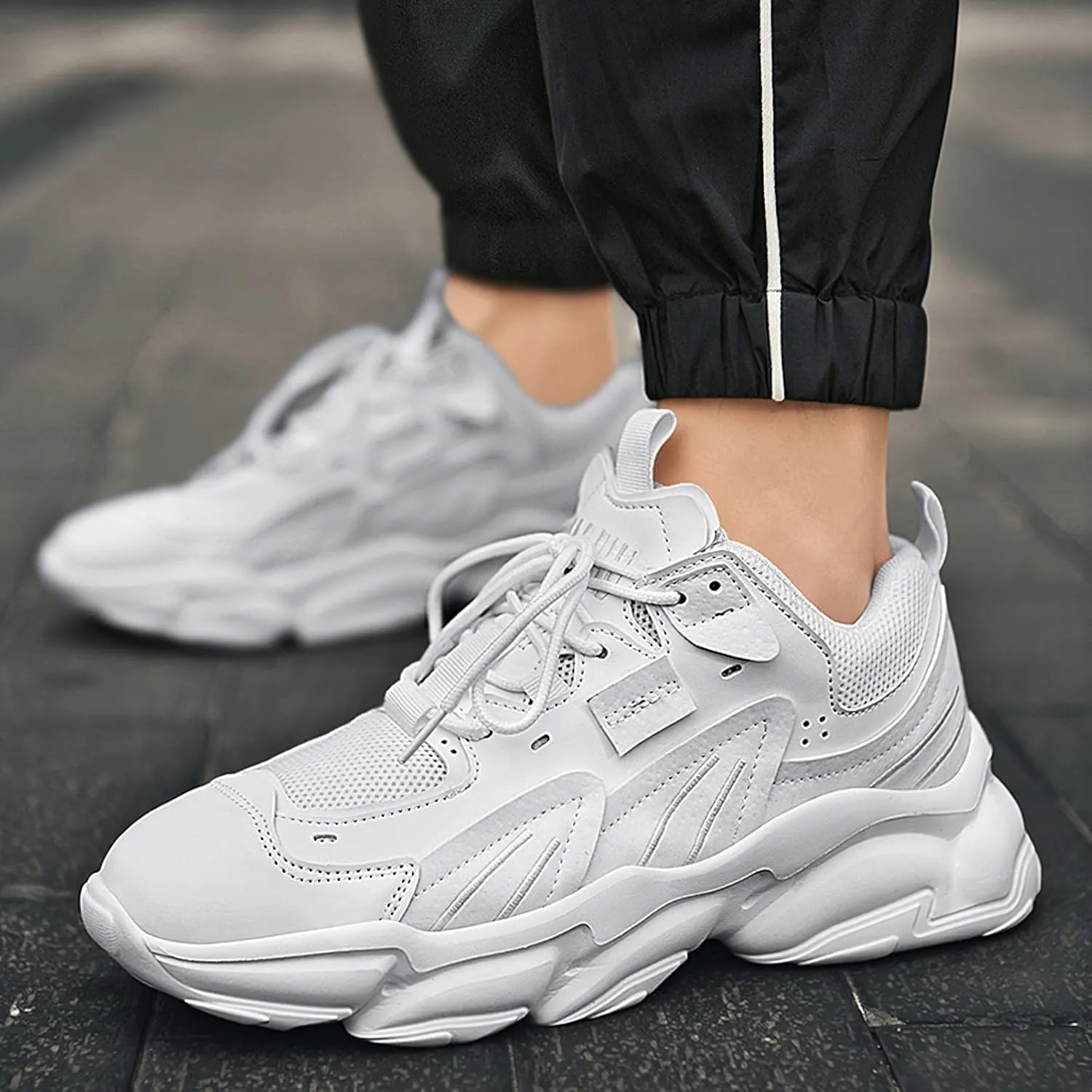 ANUFER Mens PU   Mesh Sport Shoes Fashion Chunky Sneakers Height Increasing Trainers Shoes