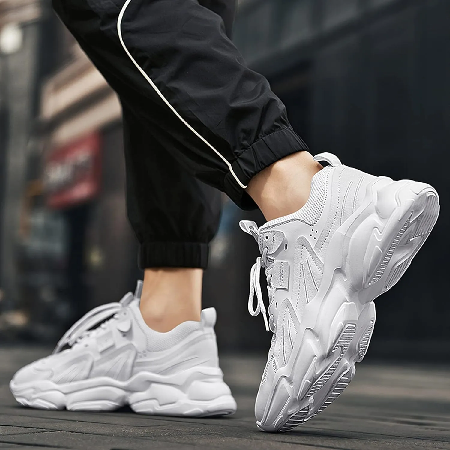 ANUFER Mens PU   Mesh Sport Shoes Fashion Chunky Sneakers Height Increasing Trainers Shoes