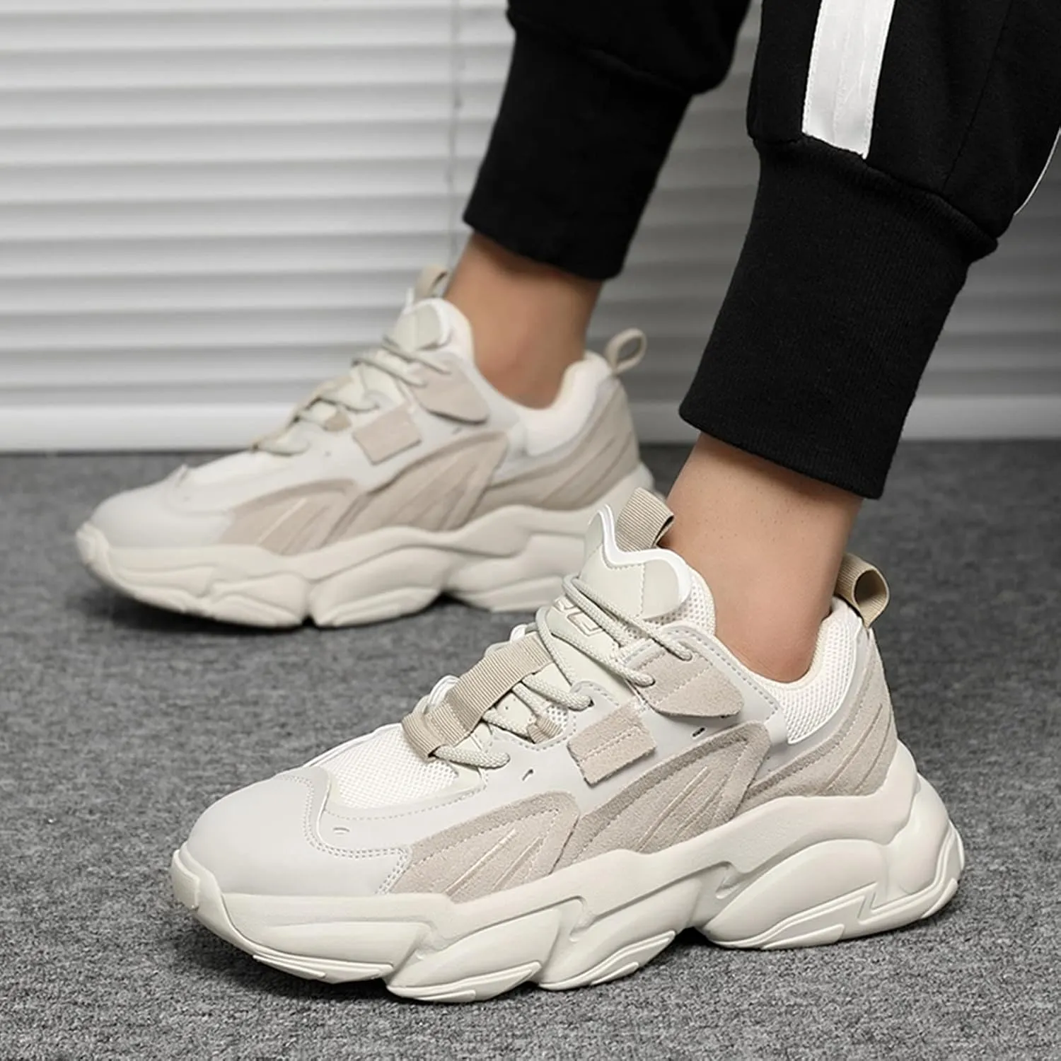 ANUFER Mens PU   Mesh Sport Shoes Fashion Chunky Sneakers Height Increasing Trainers Shoes