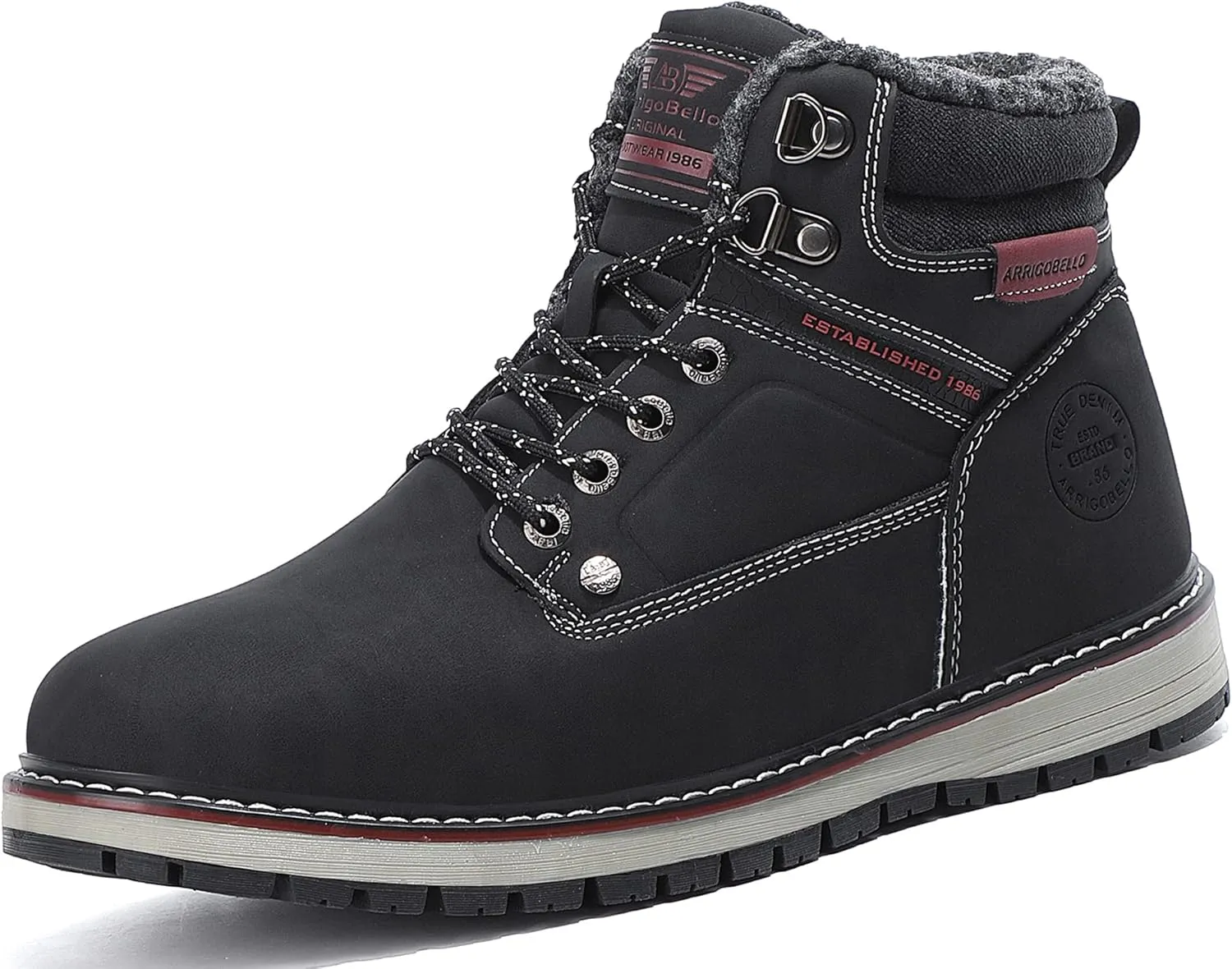 ARRIGO BELLO Mens Winter Boots Snow Casual Booties Warm Fur Mesh Lined Ankle Outdoor Lightweight Non-Slip Trekking Walking Leather Shoes