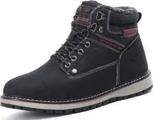 ARRIGO BELLO Mens Winter Boots Snow Casual Booties Warm Fur Mesh Lined Ankle Outdoor Lightweight Non-Slip Trekking Walking Leather Shoes