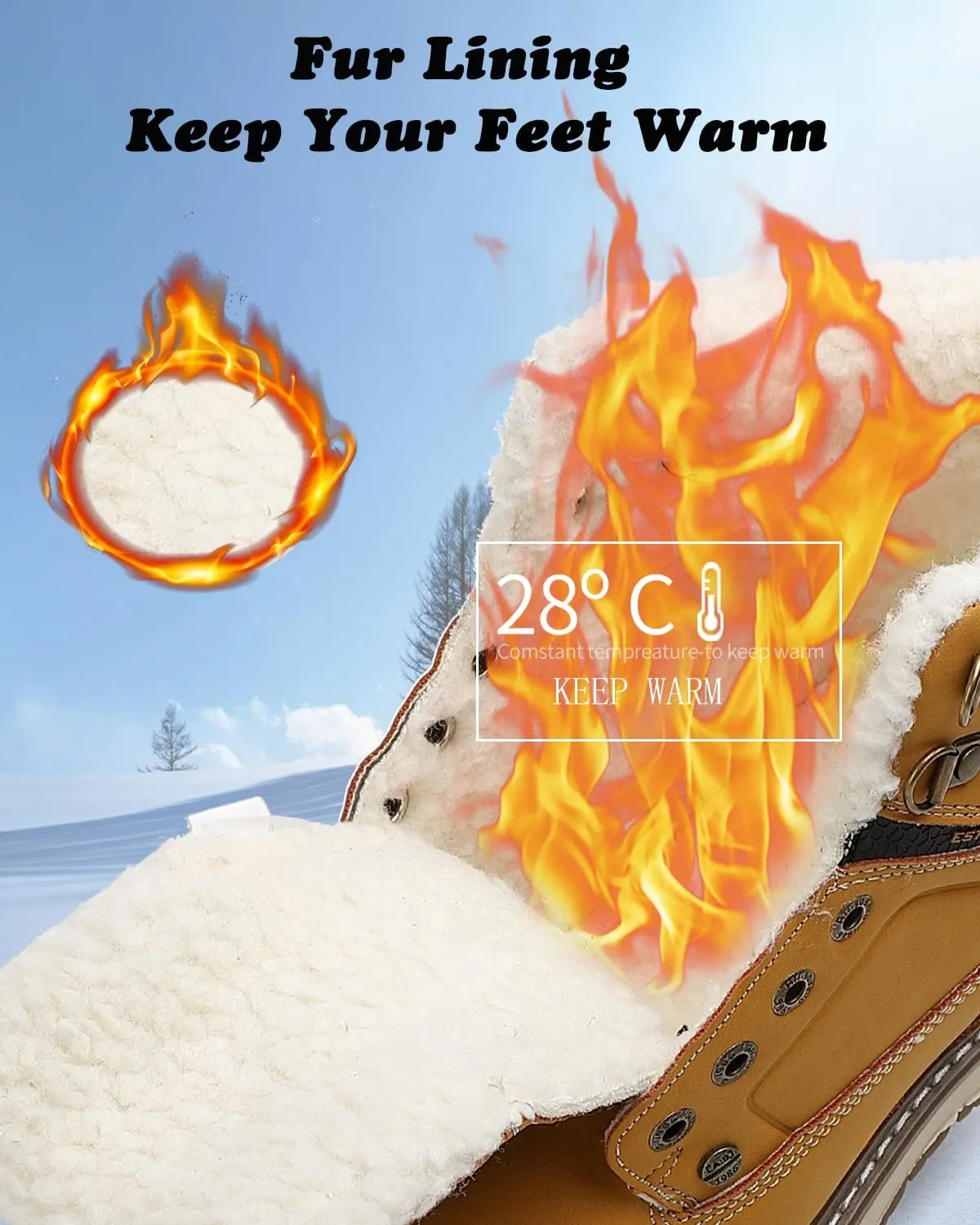 ARRIGO BELLO Mens Winter Boots Snow Casual Booties Warm Fur Mesh Lined Ankle Outdoor Lightweight Non-Slip Trekking Walking Leather Shoes