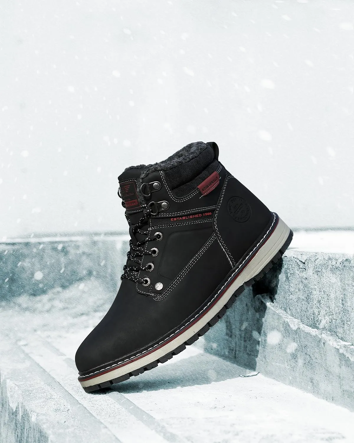 ARRIGO BELLO Mens Winter Boots Snow Casual Booties Warm Fur Mesh Lined Ankle Outdoor Lightweight Non-Slip Trekking Walking Leather Shoes