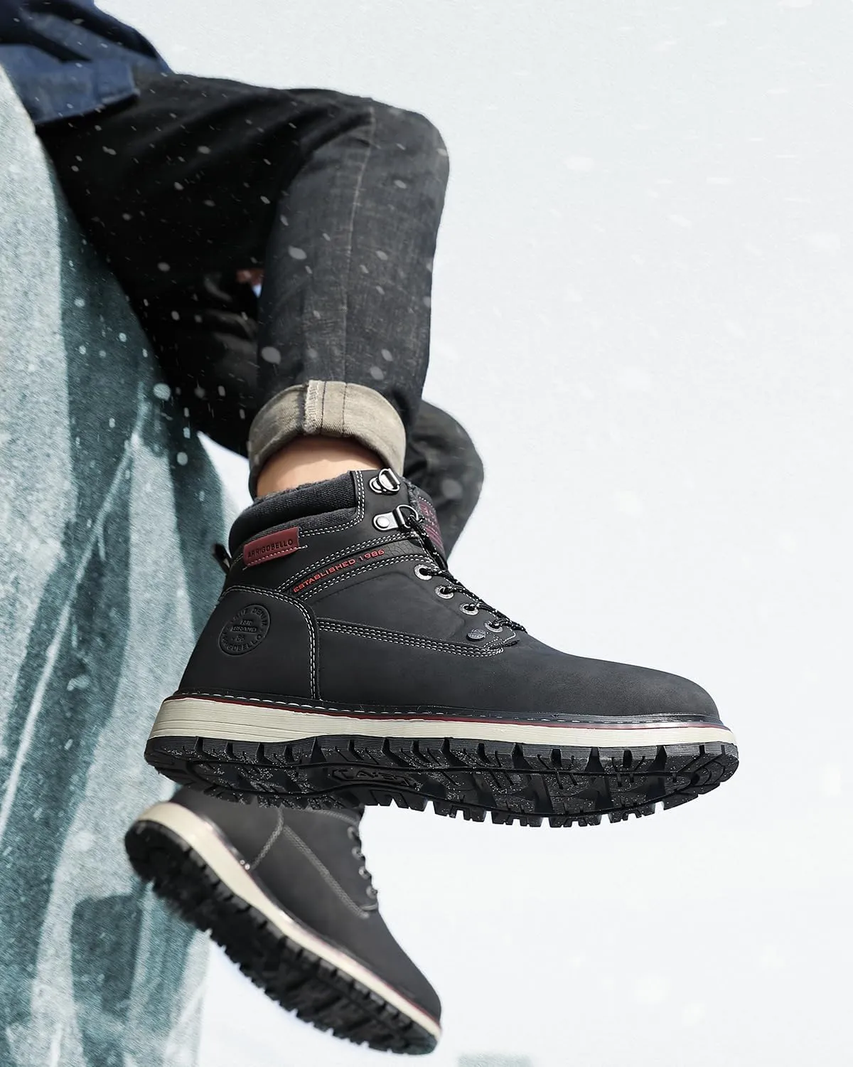 ARRIGO BELLO Mens Winter Boots Snow Casual Booties Warm Fur Mesh Lined Ankle Outdoor Lightweight Non-Slip Trekking Walking Leather Shoes