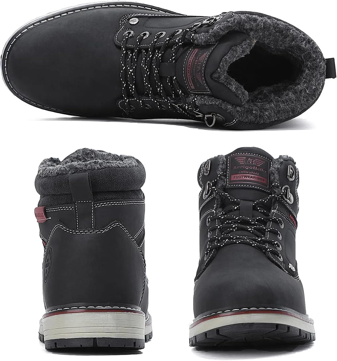 ARRIGO BELLO Mens Winter Boots Snow Casual Booties Warm Fur Mesh Lined Ankle Outdoor Lightweight Non-Slip Trekking Walking Leather Shoes