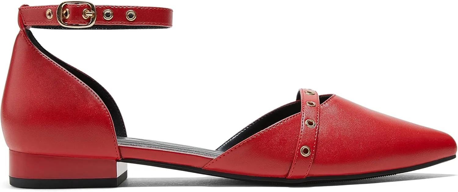 Arromic Pointed Toe Flats for Women Ankle Strap D'Orsay Fashion Comfortable Dressy Shoes